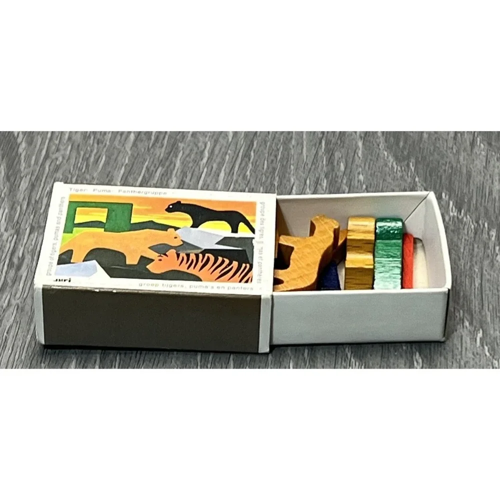 Vintage JURI Wooden Toy Blocks Matchbox Set - Tiger Puma Panthergruppe W